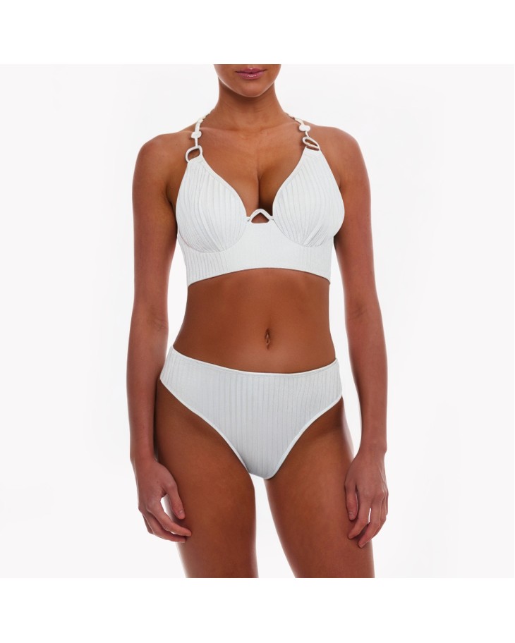 Solid Color High Waist Split Bikini 