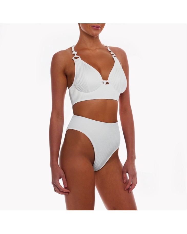 Solid Color High Waist Split Bikini 