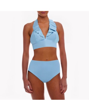 Ruffled V-Neck High Waist Split Bikini 