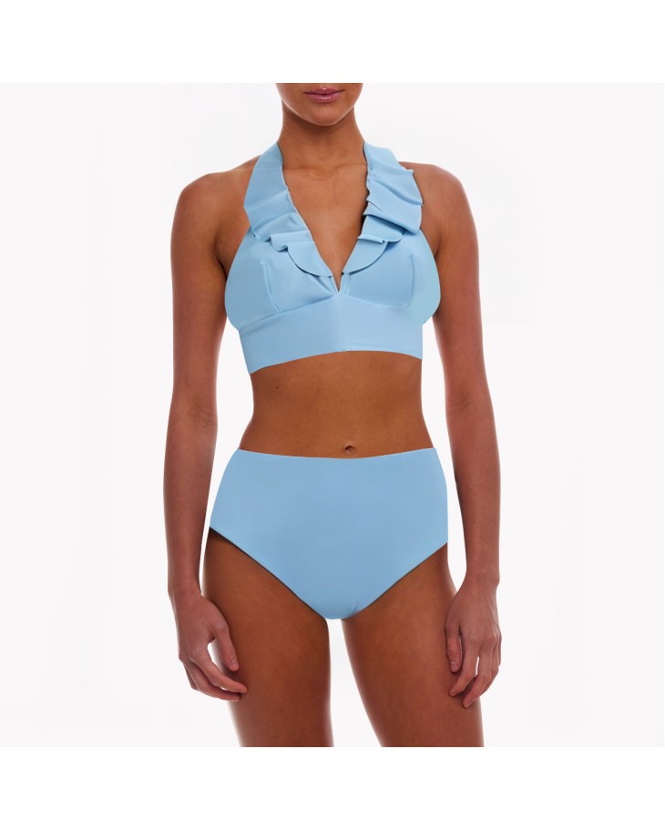 Ruffled V-Neck High Waist Split Bikini 