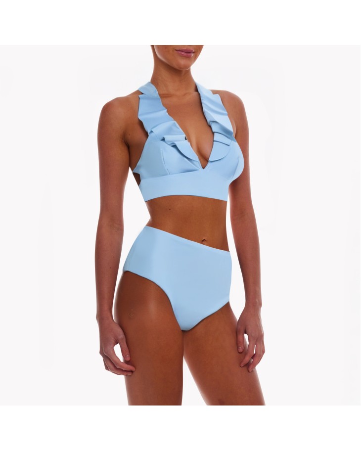 Ruffled V-Neck High Waist Split Bikini 