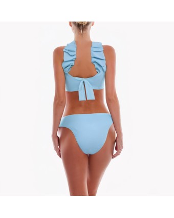 Ruffled V-Neck High Waist Split Bikini 