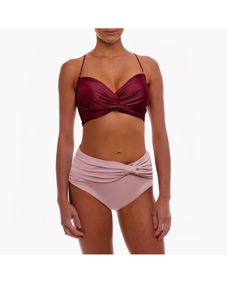 Halter Contrast Color Split Bikini 