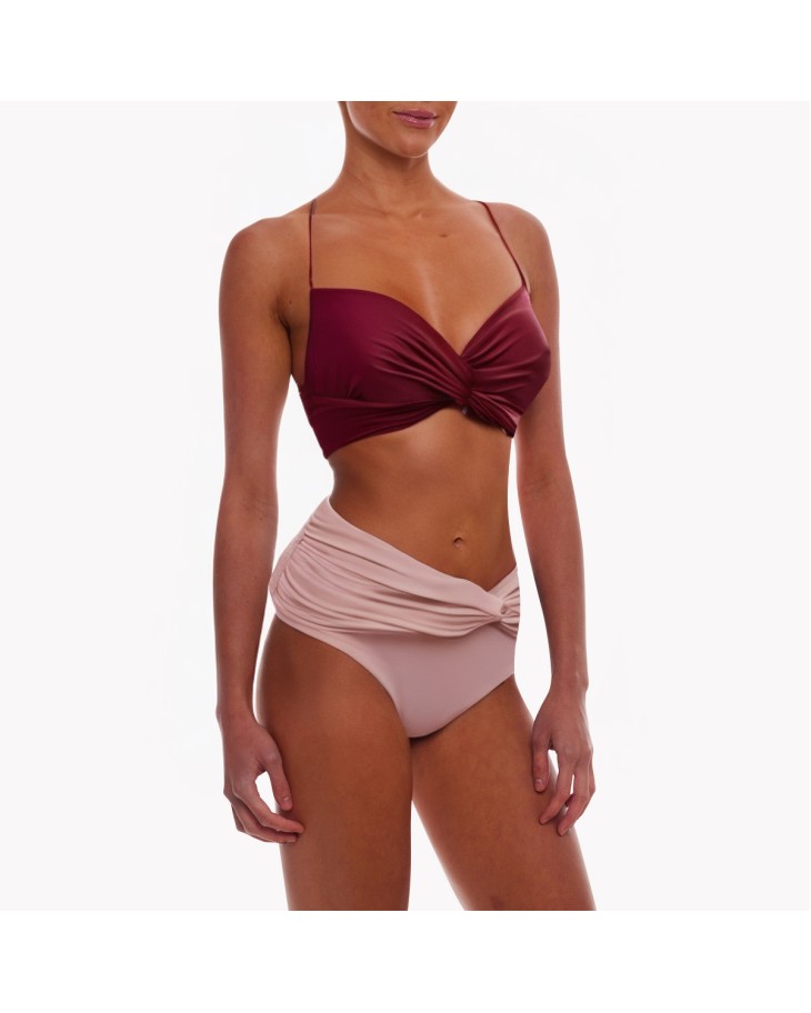 Halter Contrast Color Split Bikini 
