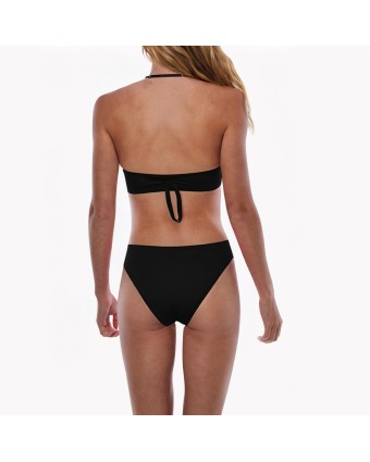 Black Hollow Metal Ring Split Bikini 