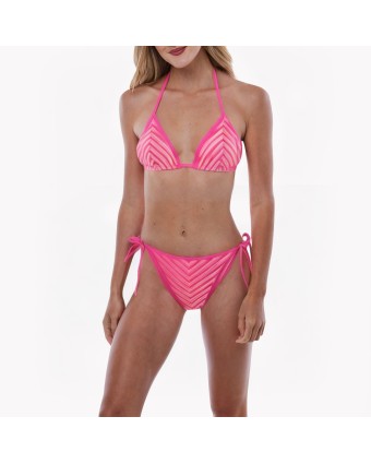 Striped Lace-up Halter Bikini 