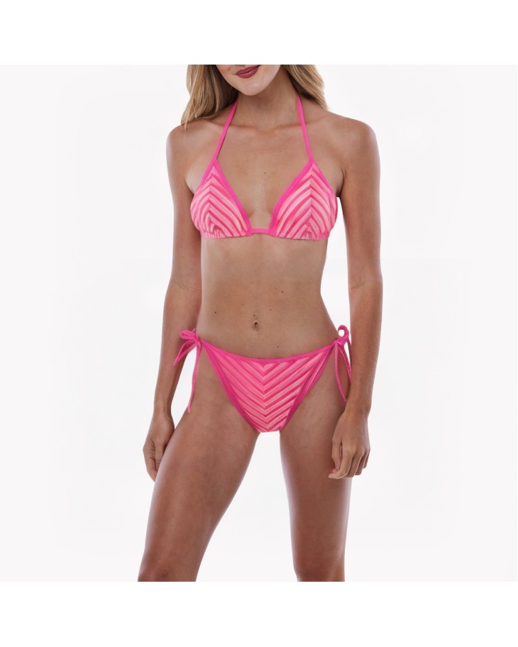 Striped Lace-up Halter Bikini 