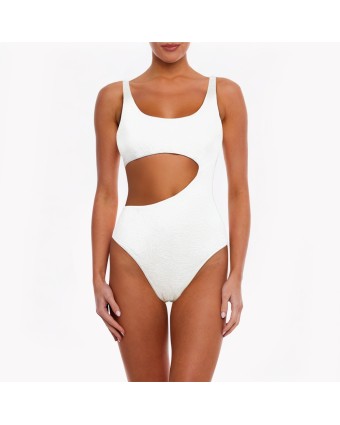 White Textured Holiday One-Piece Swimsuit 