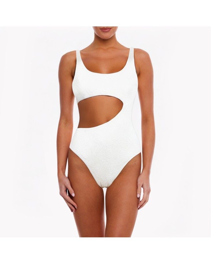 White Textured Holiday One-Piece Swimsuit 