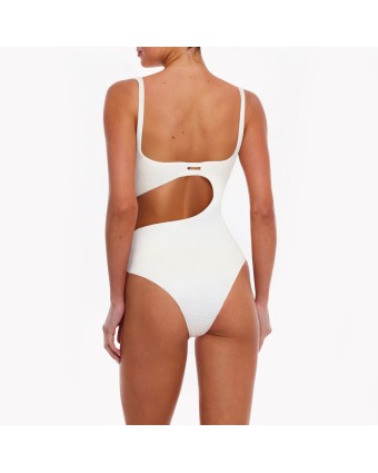 White Textured Holiday One-Piece Swimsuit 