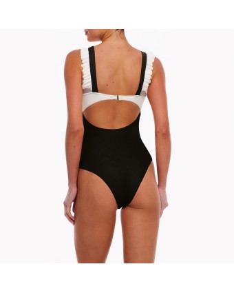 Contrasting Color Big Bow One-Piece Swimsuit 