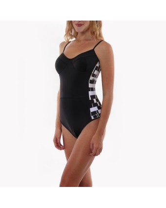 Black And White Checkered One-Piece Swimsuit 