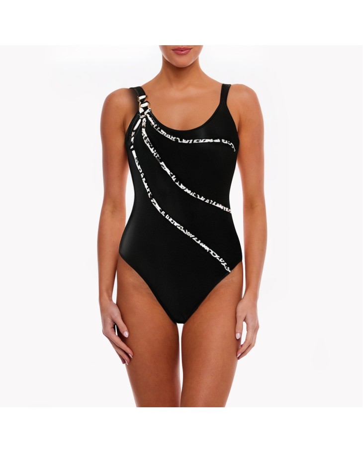 Personalized Striped Backless Swimsuit