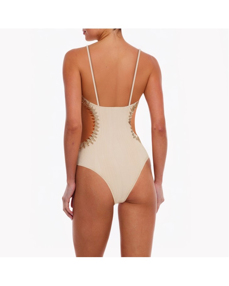 Women's Beach Side Waist Hollow One-Piece Swimsuit 