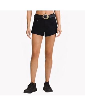 High-Waisted A-Line Black Denim Shorts 