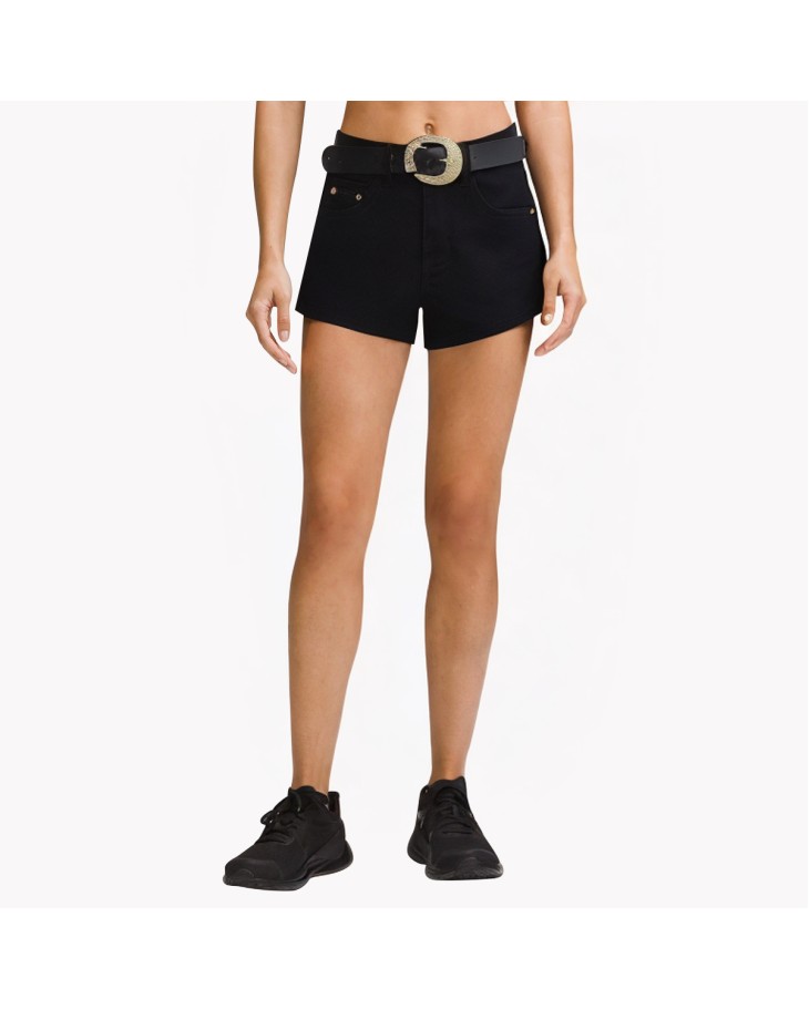 High-Waisted A-Line Black Denim Shorts 