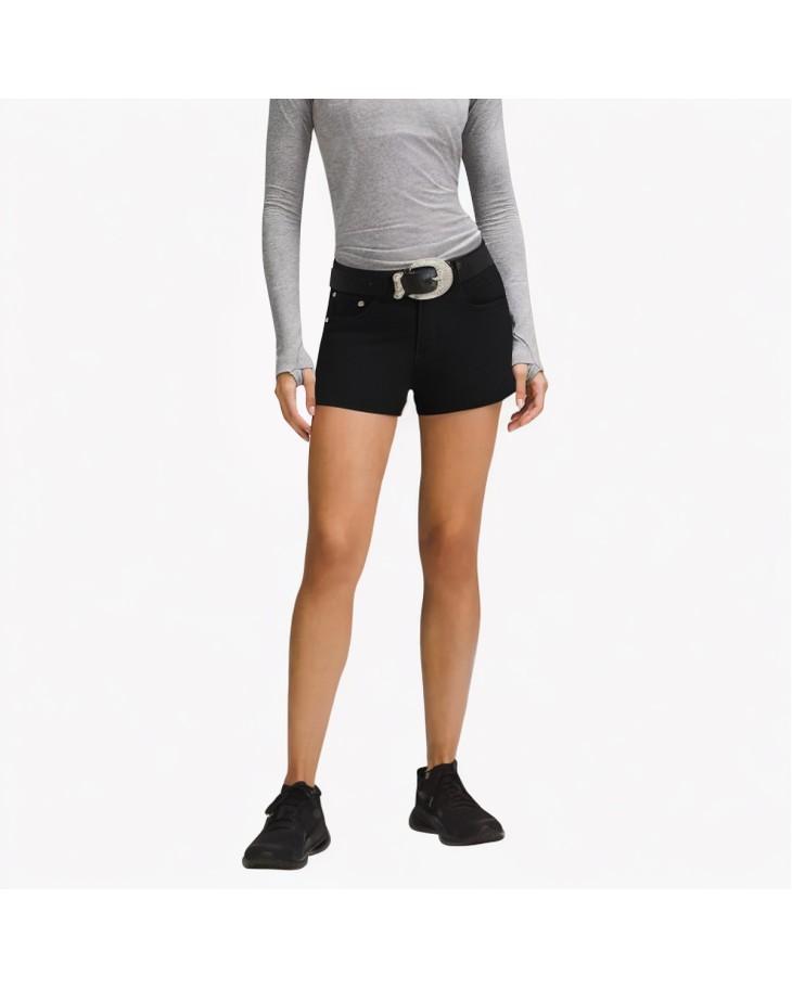 High-Waisted A-Line Black Denim Shorts 
