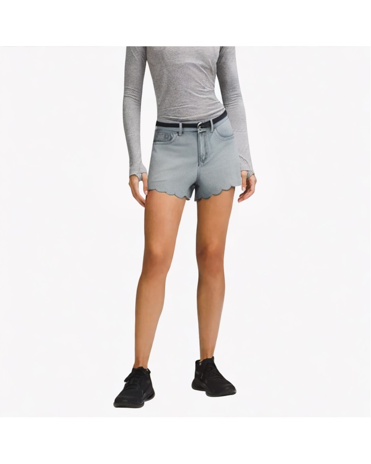 Retro Light Blue Wavy Denim Shorts 