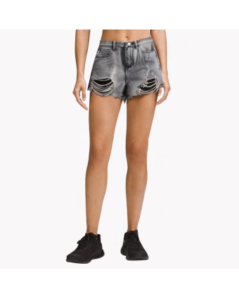 Ripped Denim Wide-Leg Shorts 