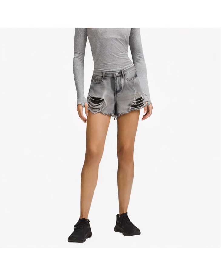 Ripped Denim Wide-Leg Shorts 