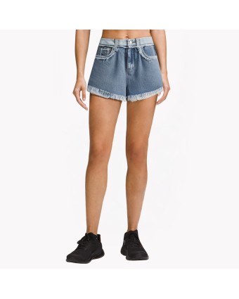 Elastic Waist Tassel Denim Shorts 