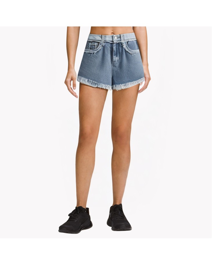 Elastic Waist Tassel Denim Shorts 
