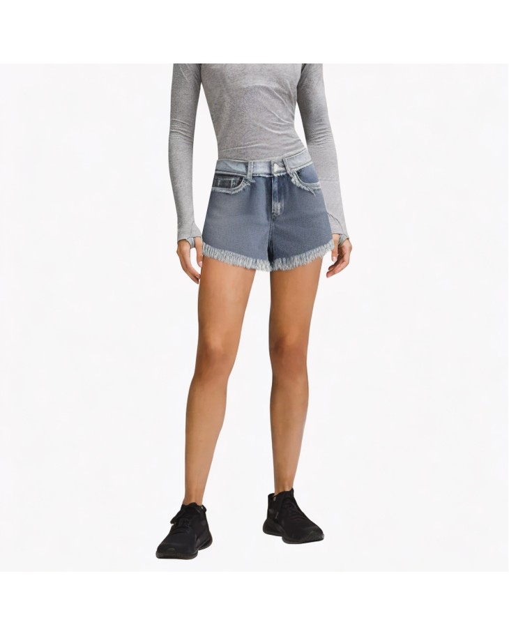 Elastic Waist Tassel Denim Shorts 