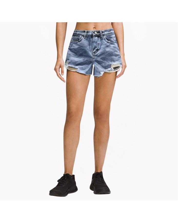 Ripped Wide-Leg Denim Shorts
