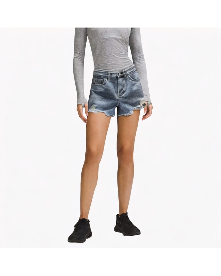 Ripped Wide-Leg Denim Shorts