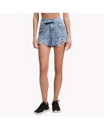 High-Waisted Versatile Ripped Denim Shorts