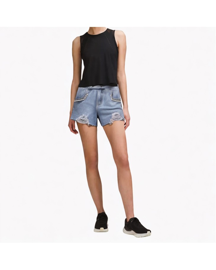 High-Waisted Versatile Ripped Denim Shorts