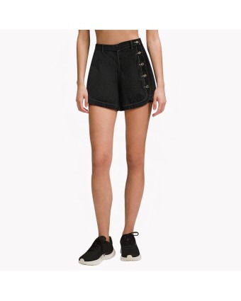 Button-Decorated Denim Shorts 