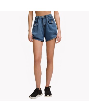 Retro Curled A-line Denim Shorts 