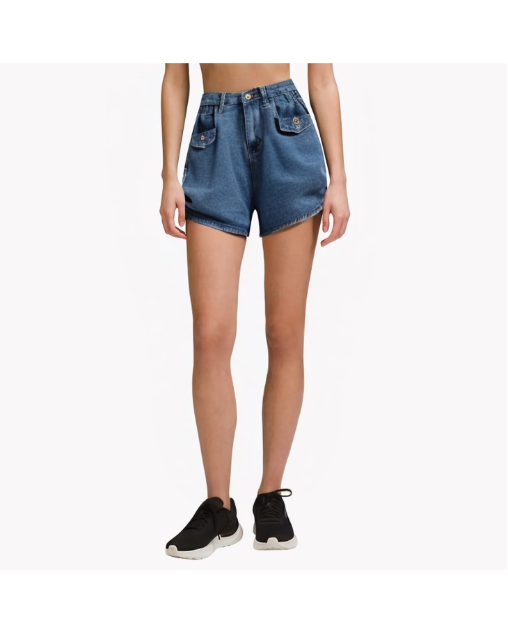 Retro Curled A-line Denim Shorts 