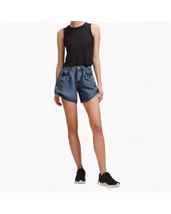 Retro Curled A-line Denim Shorts 