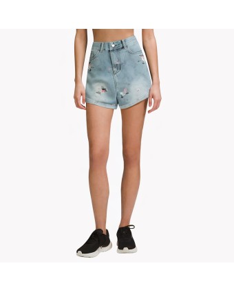 Floral Wide-Leg Denim Shorts