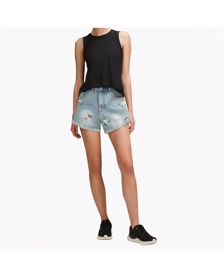 Floral Wide-Leg Denim Shorts