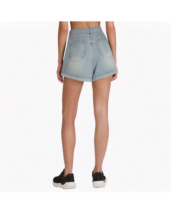 Floral Wide-Leg Denim Shorts