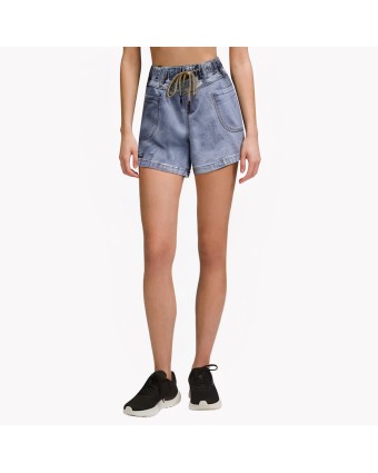 Elastic Drawstring Denim Shorts 