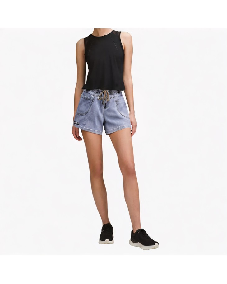 Elastic Drawstring Denim Shorts 