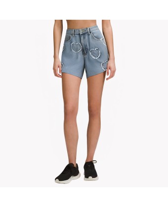 Heart-Shaped Raw-Edge Denim Shorts