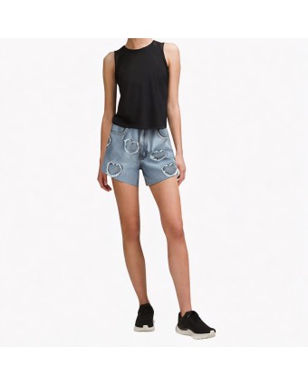 Heart-Shaped Raw-Edge Denim Shorts