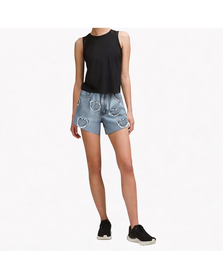 Heart-Shaped Raw-Edge Denim Shorts