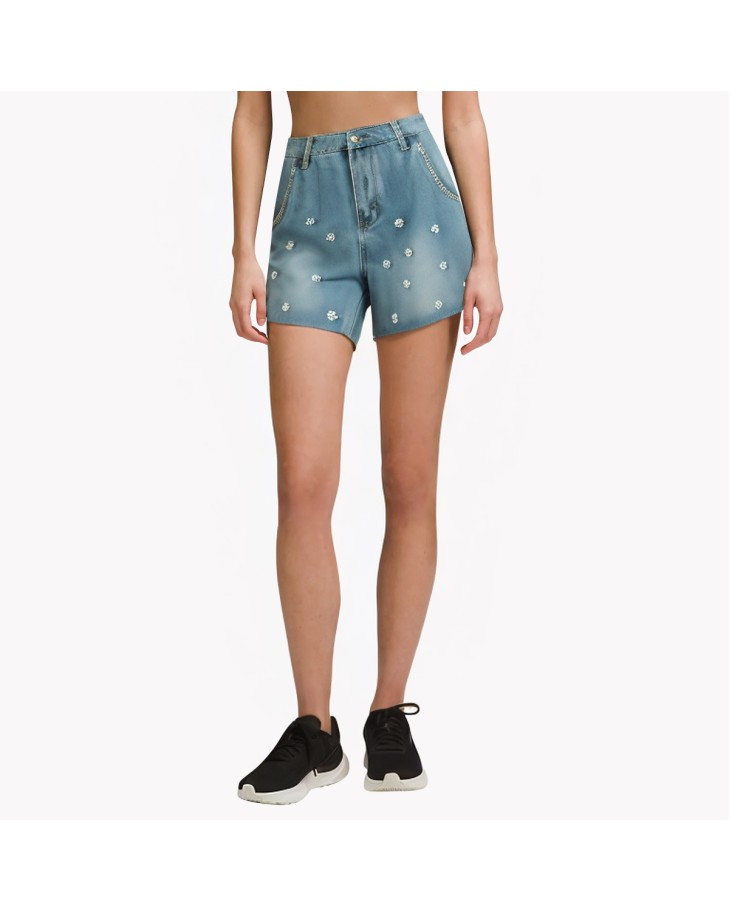 Heavy-Duty Beaded Pearl Denim Shorts