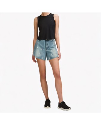 Heavy-Duty Beaded Pearl Denim Shorts