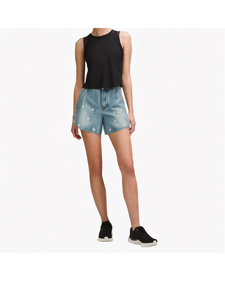 Heavy-Duty Beaded Pearl Denim Shorts