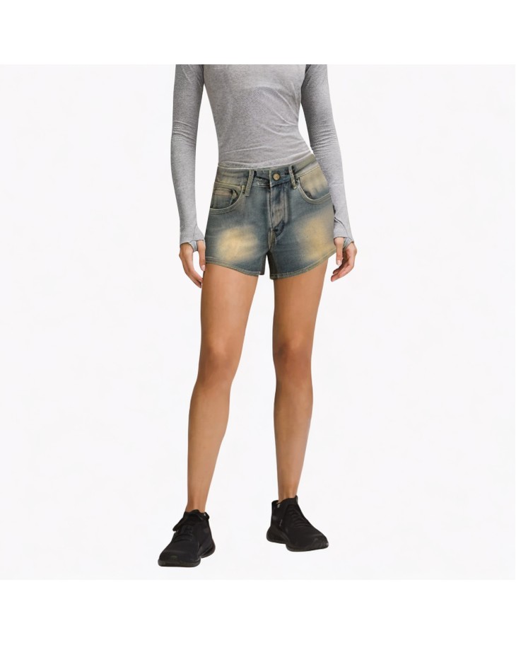 Retro Washed And Distressed Denim Shorts