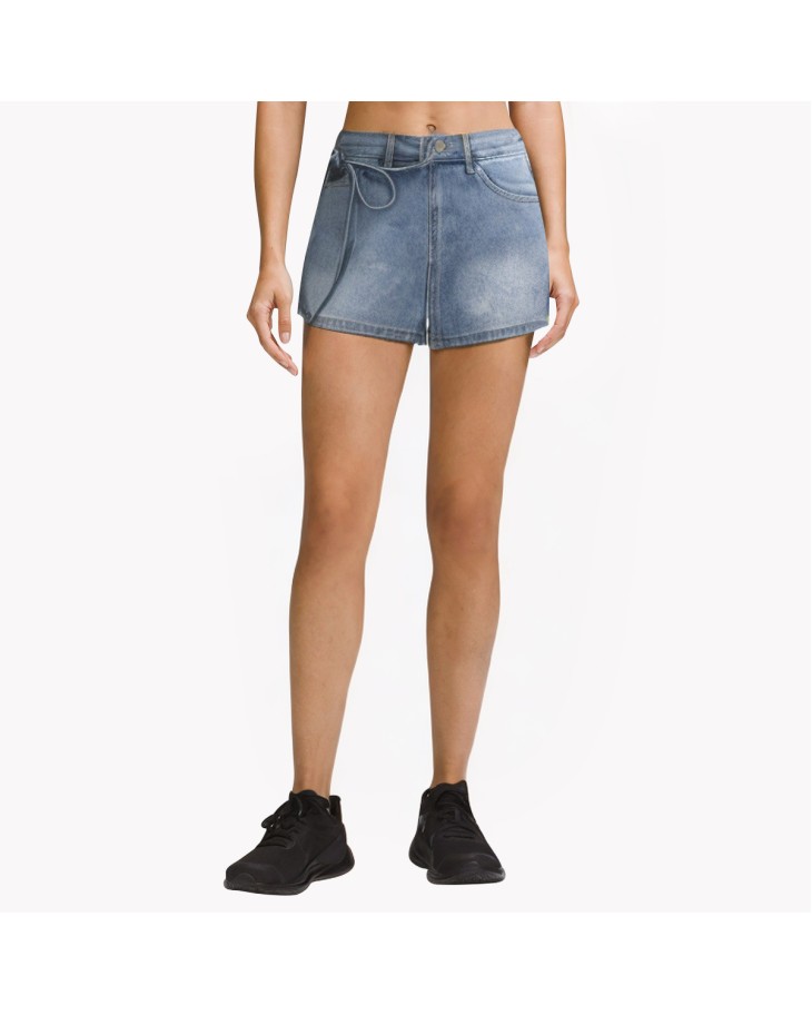 Irregular Strap High Waist Denim Shorts 