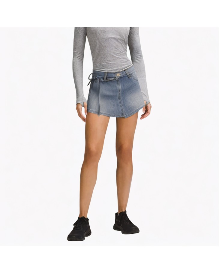 Irregular Strap High Waist Denim Shorts 