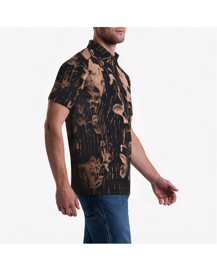 Pleated Texture Full Print Short-Sleeved Shirt 